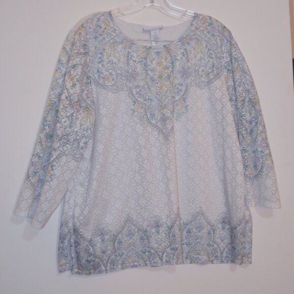 ALFRED DUNNER Polyester woven Light White Green Floral Prints Lining Blouse XL - Picture 1 of 9